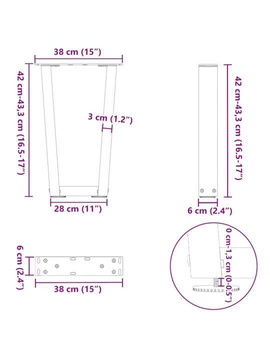 Nohy konferenčního stolku ve tvaru v, 2 ks, černé, 38 x (42-43,3) cm, ocel