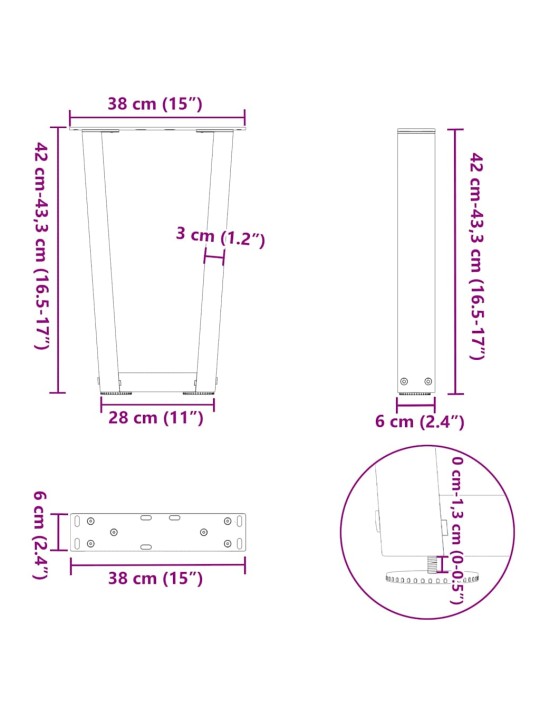 Nohy konferenčního stolku ve tvaru v, 2 ks, bílé, 38 x (42-43,3) cm, ocel
