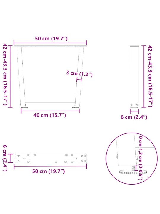 Nohy konferenčního stolku ve tvaru v, 2 ks, bílé, 50 x (42-43,3) cm, ocel