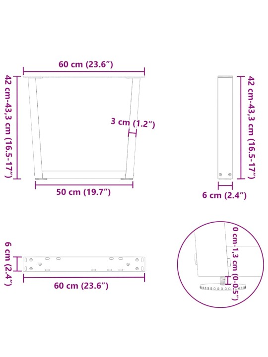 Nohy konferenčního stolku ve tvaru v, 2 ks, černé, 60 x (42-43,3) cm, ocel