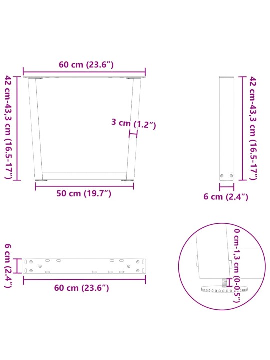 Nohy konferenčního stolku ve tvaru v, 2 ks, bílé, 60 x (42-43,3) cm, ocel