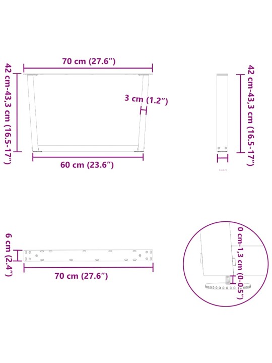 Nohy konferenčního stolku ve tvaru v, 2 ks, bílé, 70 x (42-43,3) cm, ocel