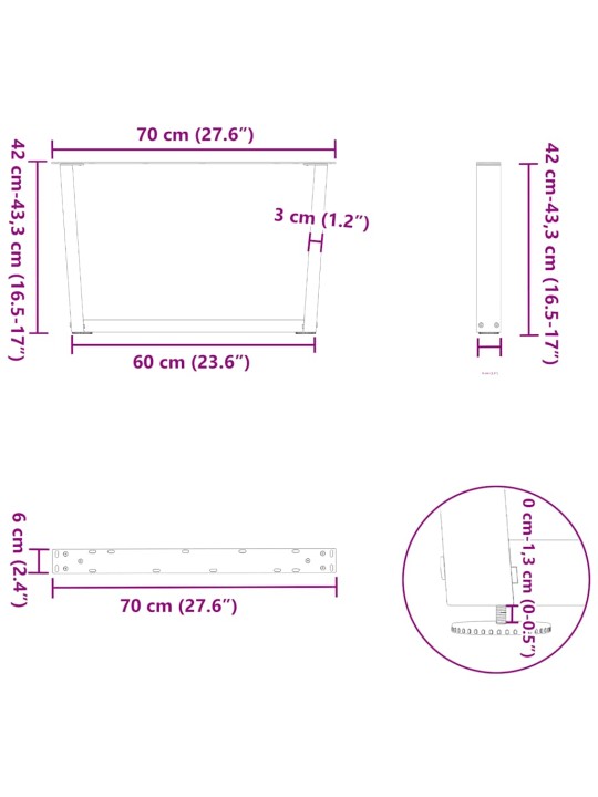 Nohy konferenčního stolku ve tvaru v 2 ks antracitové 70 x (42-43,3) cm ocelové
