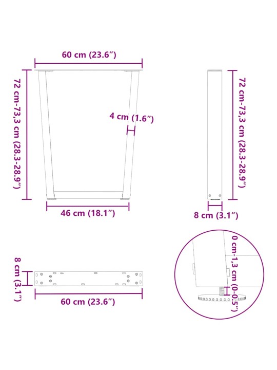 Nohy k jídelnímu stolu ve tvaru v, 2 ks, bílé, 60 x (72-73,3) cm, ocel