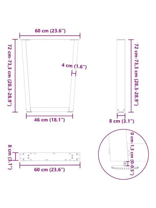 Nohy k jídelnímu stolu ve tvaru v, 2 ks, antracitové, 60 x (72-73,3) cm, ocel
