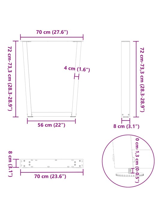 Nohy k jídelnímu stolu ve tvaru v, 3 ks, bílé, 70 x (72-73,3) cm, ocel