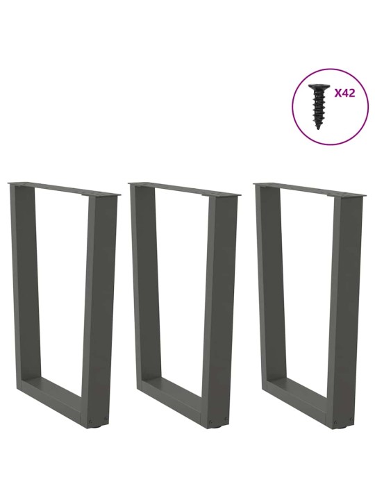 Nohy k jídelnímu stolu ve tvaru v, 3 ks, antracitové, 70 x (72-73,3) cm, ocel