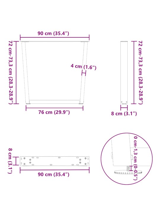 Nohy k jídelnímu stolu ve tvaru v, 3 ks, černé, 90 x (72-73,3) cm, ocel