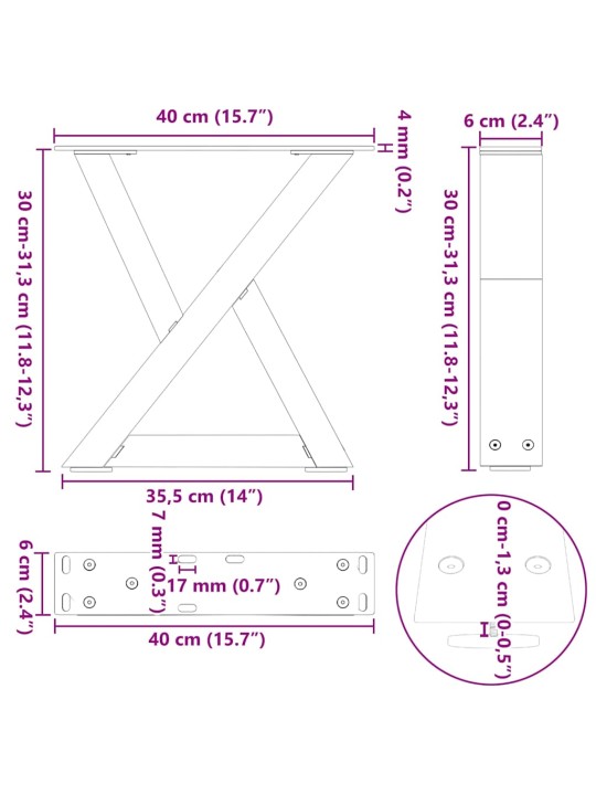 Nohy konferenčního stolku 2 ks přírodní ocel 40 x (30-31,3) cm ocel