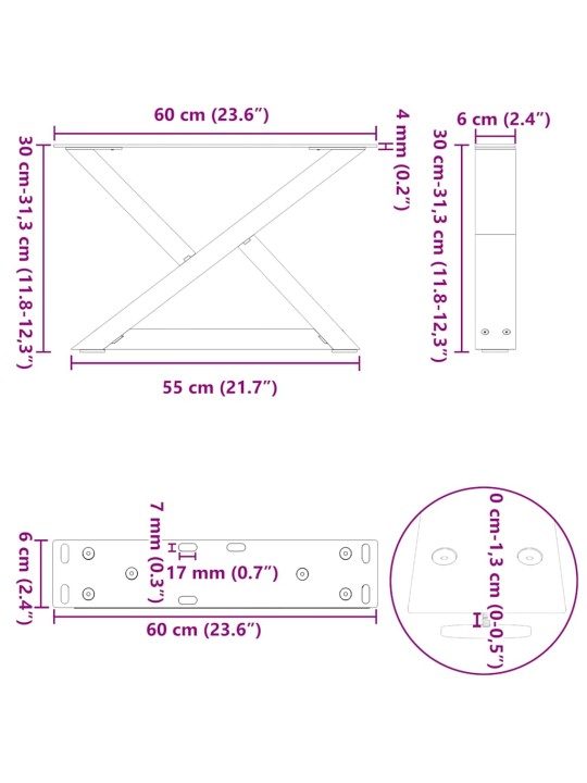 Nohy konferenčního stolku 2 ks černé 60 x (30-31,3) cm ocelové