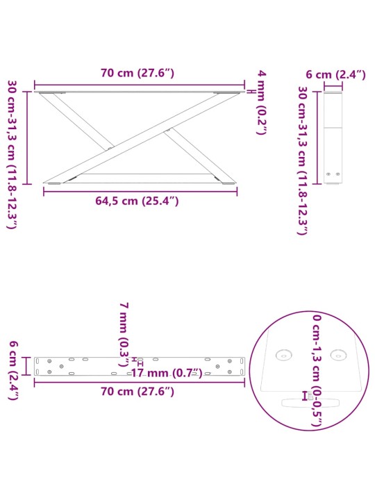 Nohy konferenčního stolku 2 ks antracitové 70 x (30-31,3) cm ocelové