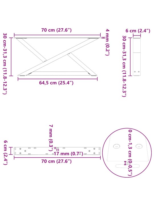 Nohy konferenčního stolku 2 ks přírodní ocel 70 x (30-31,3) cm ocel