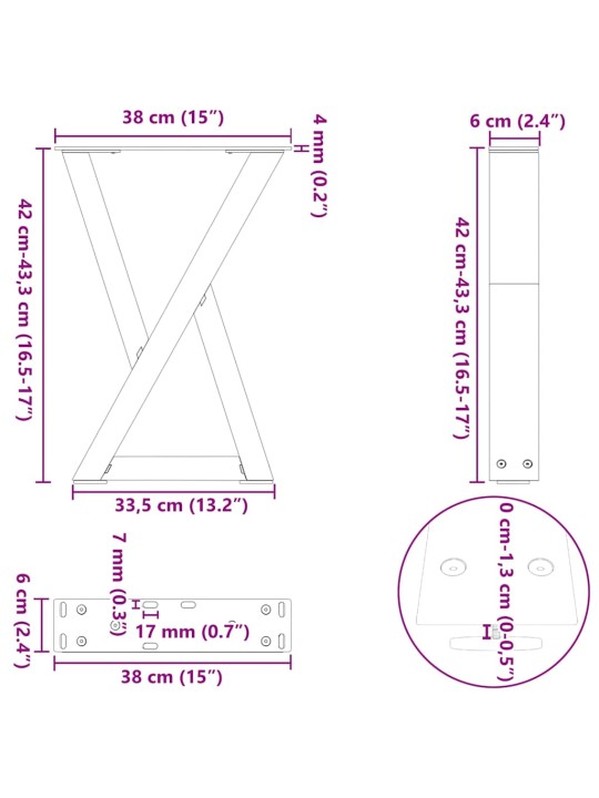 Nohy konferenčního stolku 2 ks černé 38 x (42-43,3) cm ocelové