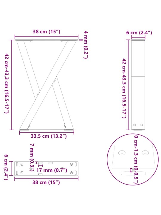 Nohy konferenčního stolku 2 ks přírodní ocel 38 x (42-43,3) cm ocel