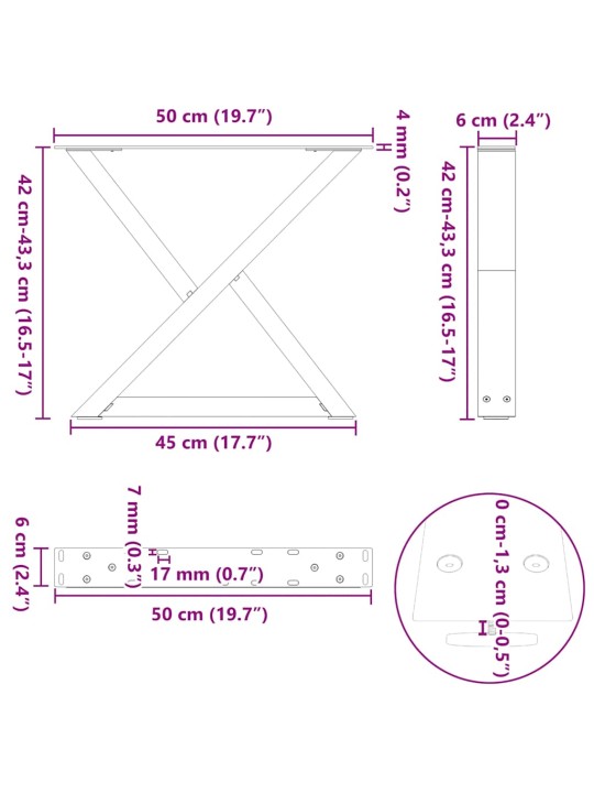 Nohy konferenčního stolku 2 ks černé 50 x (42-43,3) cm ocelové