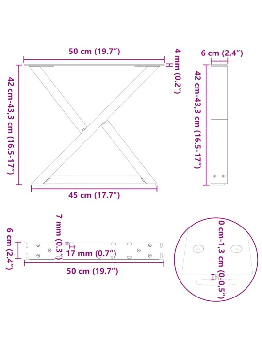 Nohy konferenčního stolku 2 ks přírodní ocel 50 x (42-43,3) cm ocel
