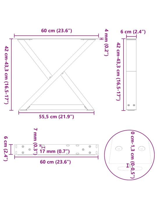 Nohy konferenčního stolku 2 ks přírodní ocel 60 x (42-43,3) cm ocel