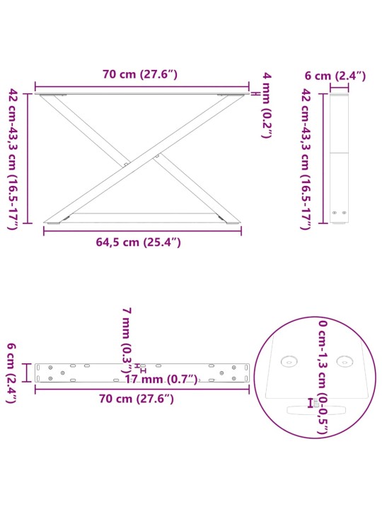 Nohy konferenčního stolku 2 ks antracitové 70 x (42-43,3) cm ocelové