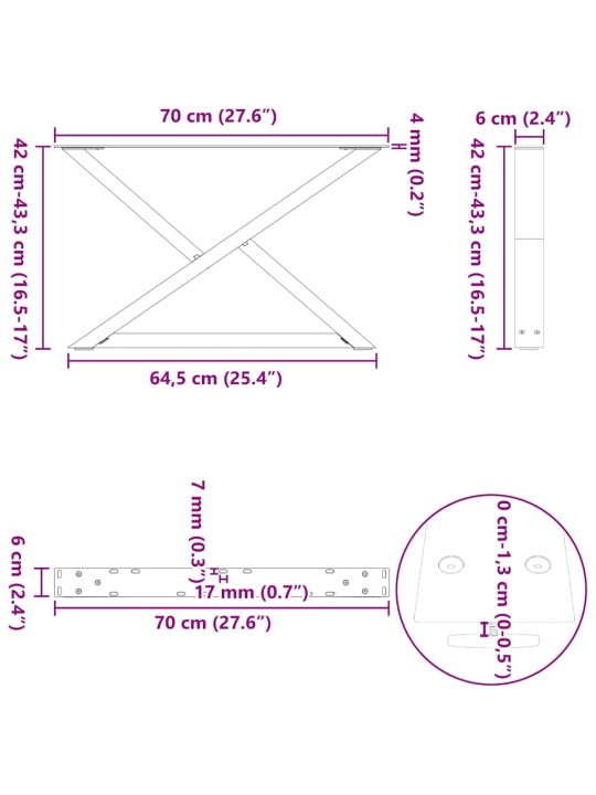 Nohy konferenčního stolku 2 ks přírodní ocel 70 x (42-43,3) cm ocel