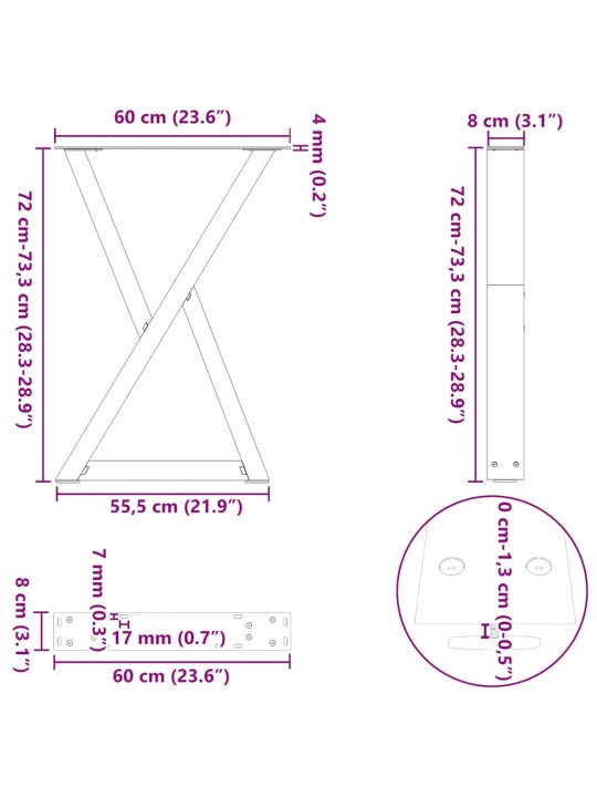 Nohy k jídelnímu stolu 2 ks přírodní ocel 60 x (72-73,3) cm ocel