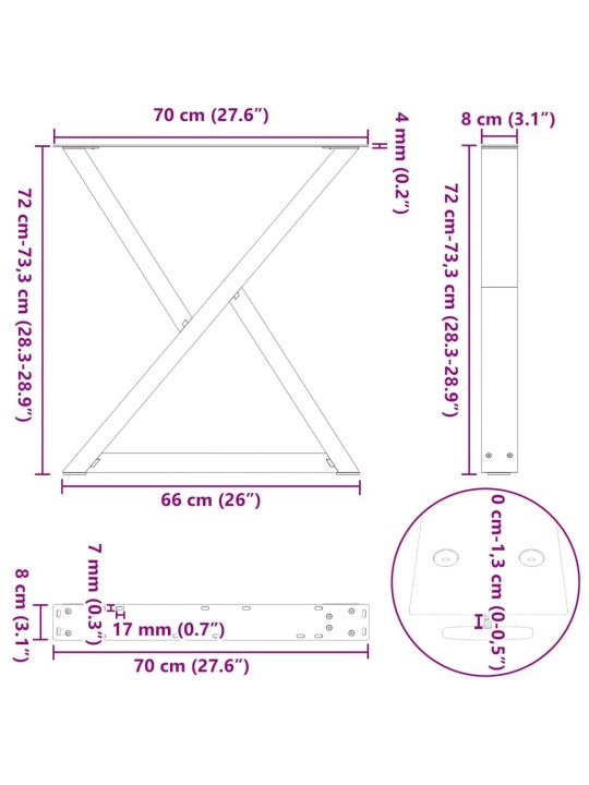 Nohy k jídelnímu stolu 2 ks černé 70 x (72-73,3) cm ocelové