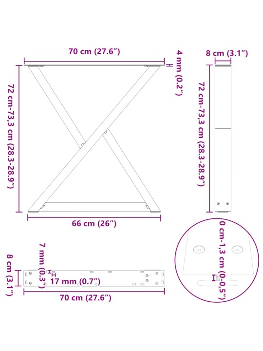 Nohy k jídelnímu stolu 2 ks bílé 70 x (72-73,3) cm ocelové