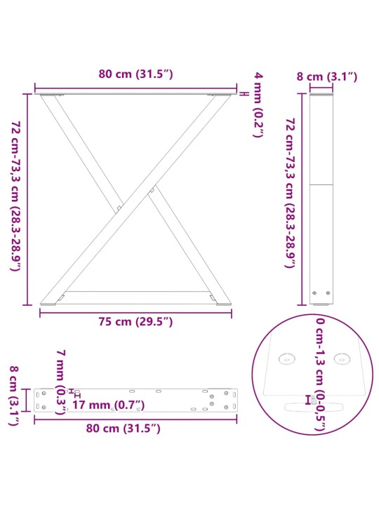 Nohy k jídelnímu stolu 2 ks antracitové 80 x (72-73,3) cm ocelové