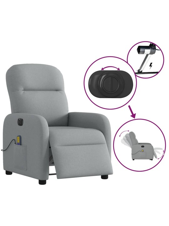 Elektrické masážní polohovací křeslo světle šedé textil