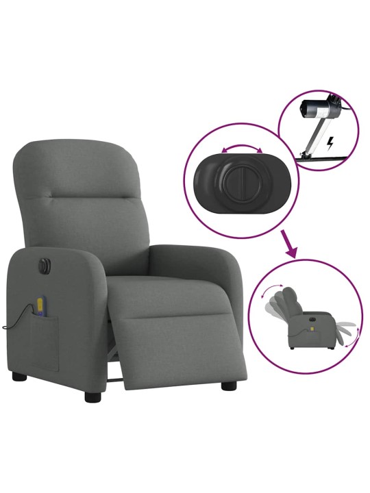 Elektrické masážní polohovací křeslo tmavě šedé textil