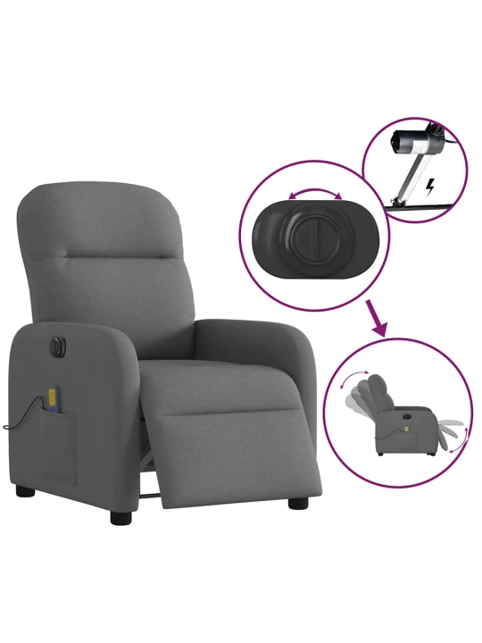 Elektrické masážní polohovací křeslo tmavě šedé textil