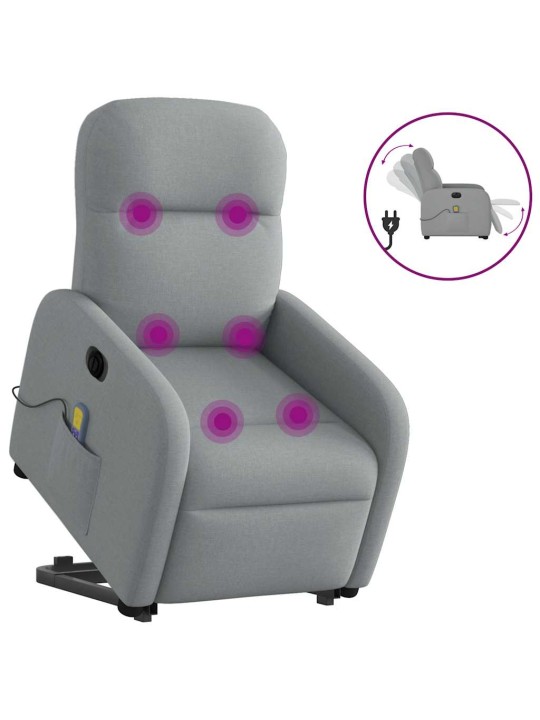 Elektrické zvedací masážní polohovací křeslo světle šedé textil