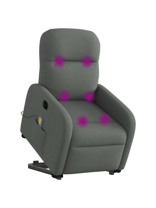Elektrické zvedací masážní polohovací křeslo tmavě šedé textil