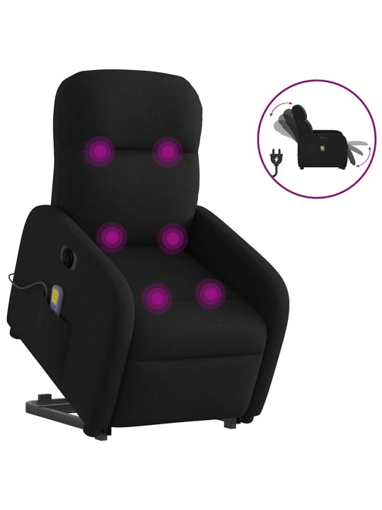 Elektrické zvedací masážní polohovací křeslo černé textil