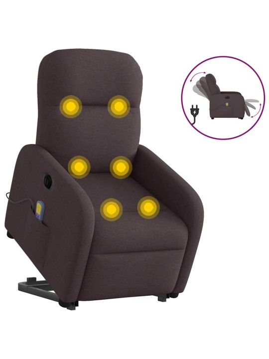 Elektrické zvedací masážní polohovací křeslo tmavě hnědé textil