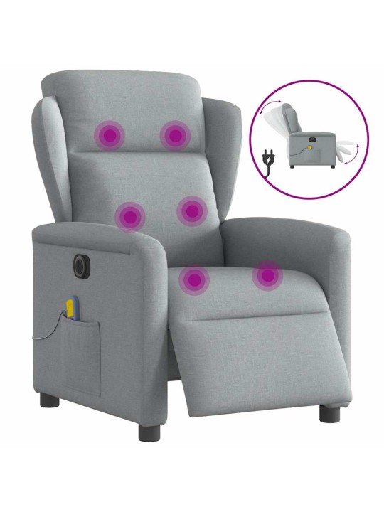 Elektrické masážní polohovací křeslo světle šedé textil