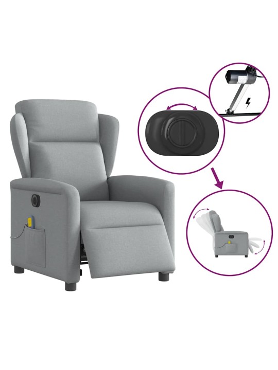 Elektrické masážní polohovací křeslo světle šedé textil
