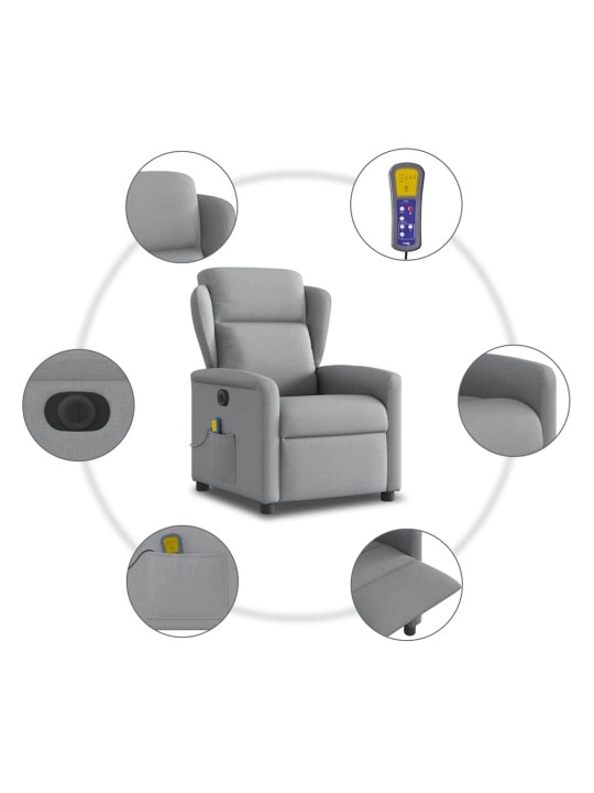 Elektrické masážní polohovací křeslo světle šedé textil