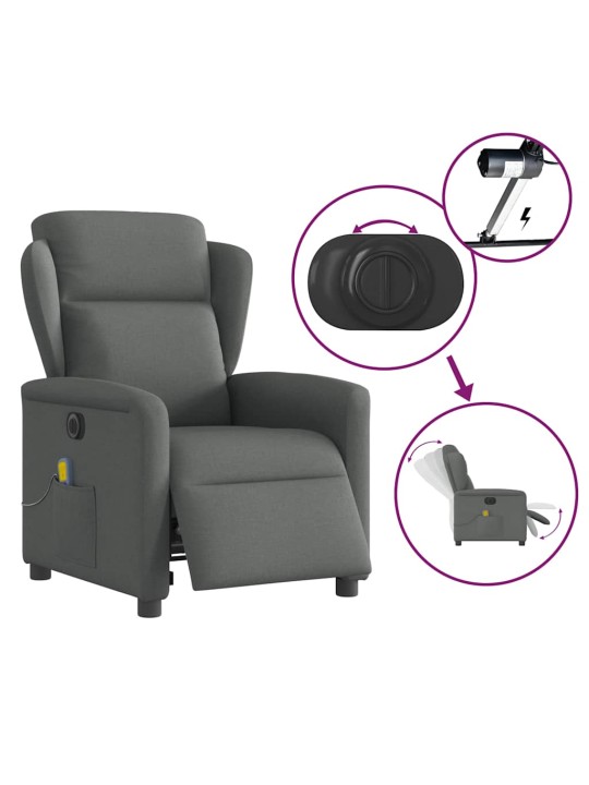 Elektrické masážní polohovací křeslo tmavě šedé textil