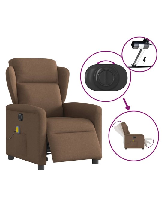 Elektrické masážní polohovací křeslo hnědé textil