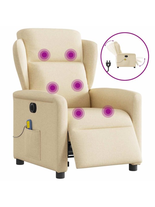 Elektrické masážní polohovací křeslo krémové textil