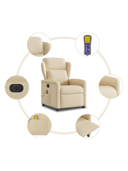 Elektrické masážní polohovací křeslo krémové textil