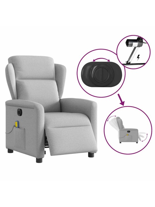 Elektrické masážní polohovací křeslo obláčkově šedé textil