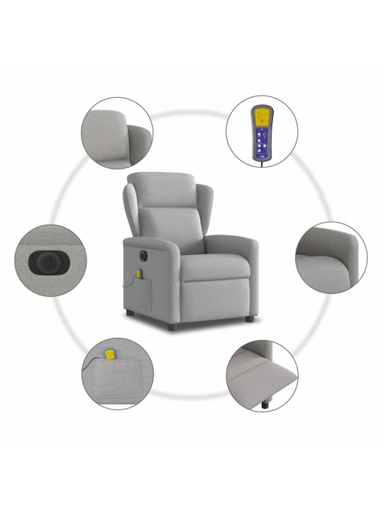 Elektrické masážní polohovací křeslo obláčkově šedé textil