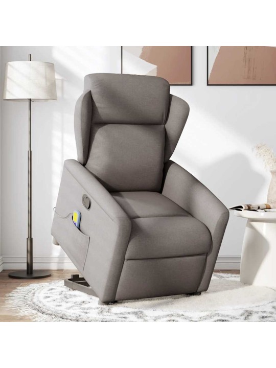 Zvedací masážní polohovací křeslo taupe textil