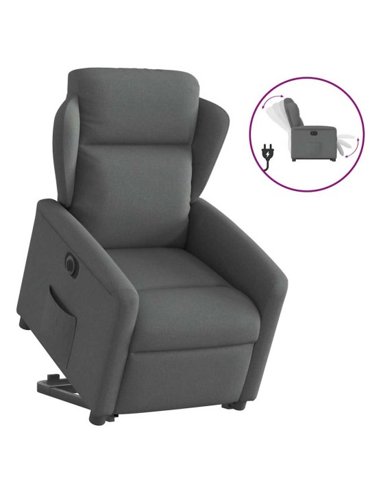 Elektrické zvedací polohovací křeslo tmavě šedé textil