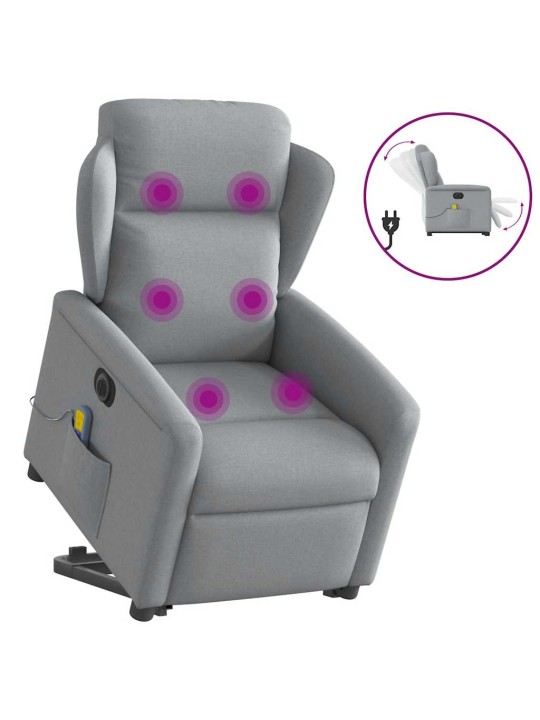 Elektrické zvedací masážní polohovací křeslo světle šedé textil