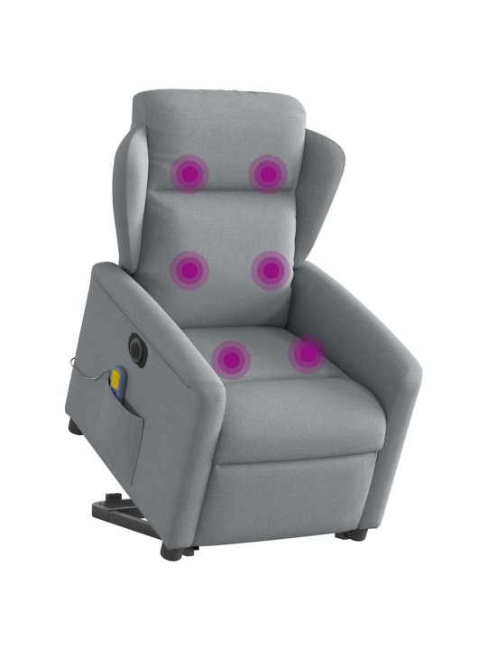 Elektrické zvedací masážní polohovací křeslo světle šedé textil