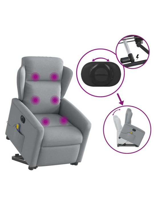 Elektrické zvedací masážní polohovací křeslo světle šedé textil