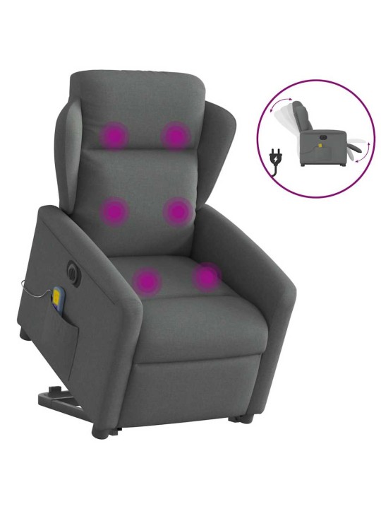 Elektrické zvedací masážní polohovací křeslo tmavě šedé textil