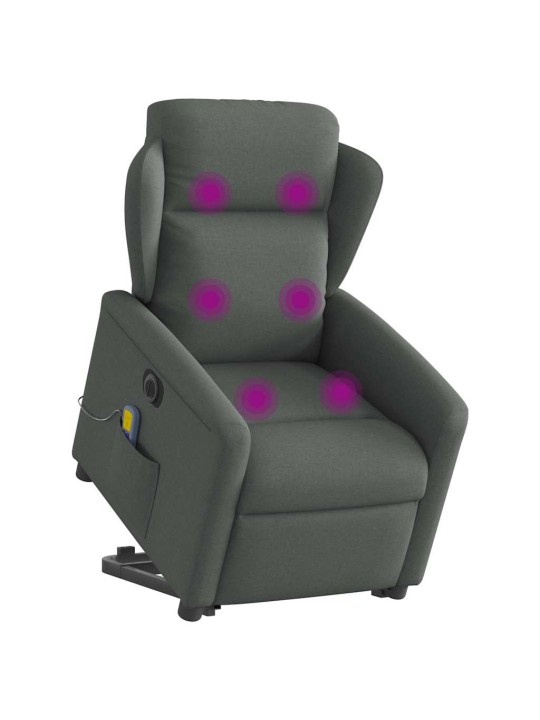 Elektrické zvedací masážní polohovací křeslo tmavě šedé textil
